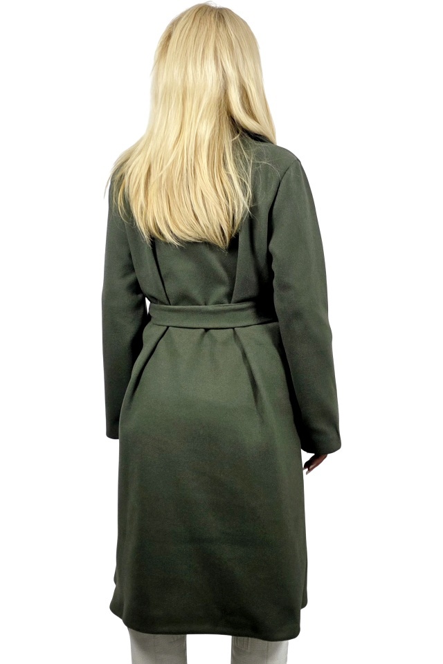 Palton captusit Melanda, cu nasturi si cordon, Verde inchis, Marime S/M/L