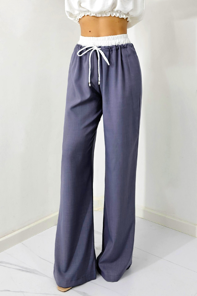 Pantaloni casual ALEF, croiala wide leg si snur in talie, Gri inchis, Masura S/M/L - 3 | YEO