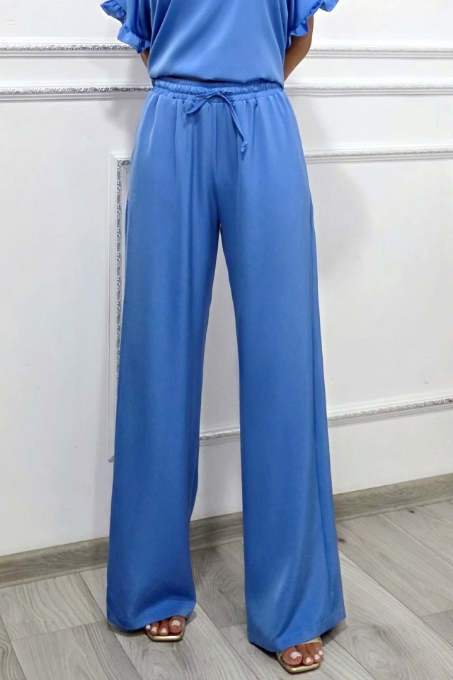 Pantaloni casual vaporosi NORYA, croi larg cu banda elastica, Albastru deschis - 3 | YEO