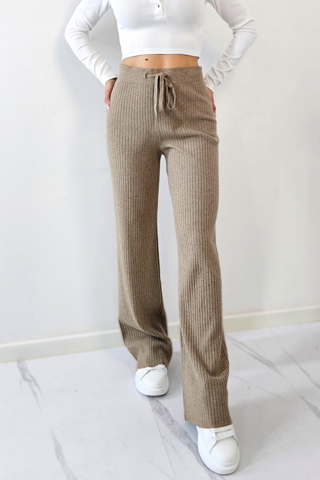 Pantaloni de dama Casmir Style, cu snur si croiala lejera, Bej, Marime S/M/L