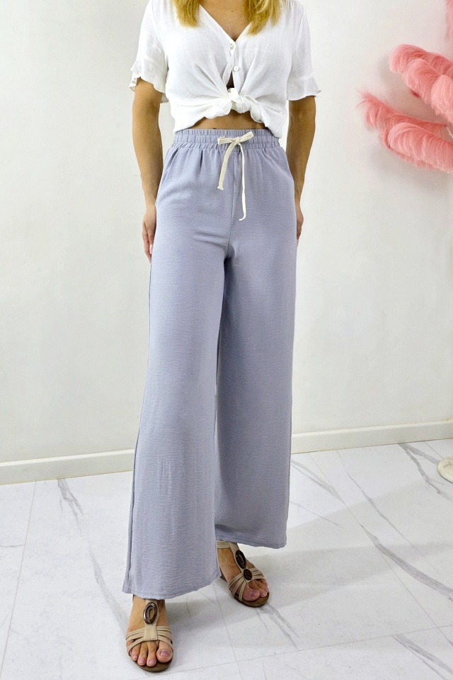 Pantaloni lungi de zi, bumbac MERON, cu snur si croi larg, GRI - 1 | YEO