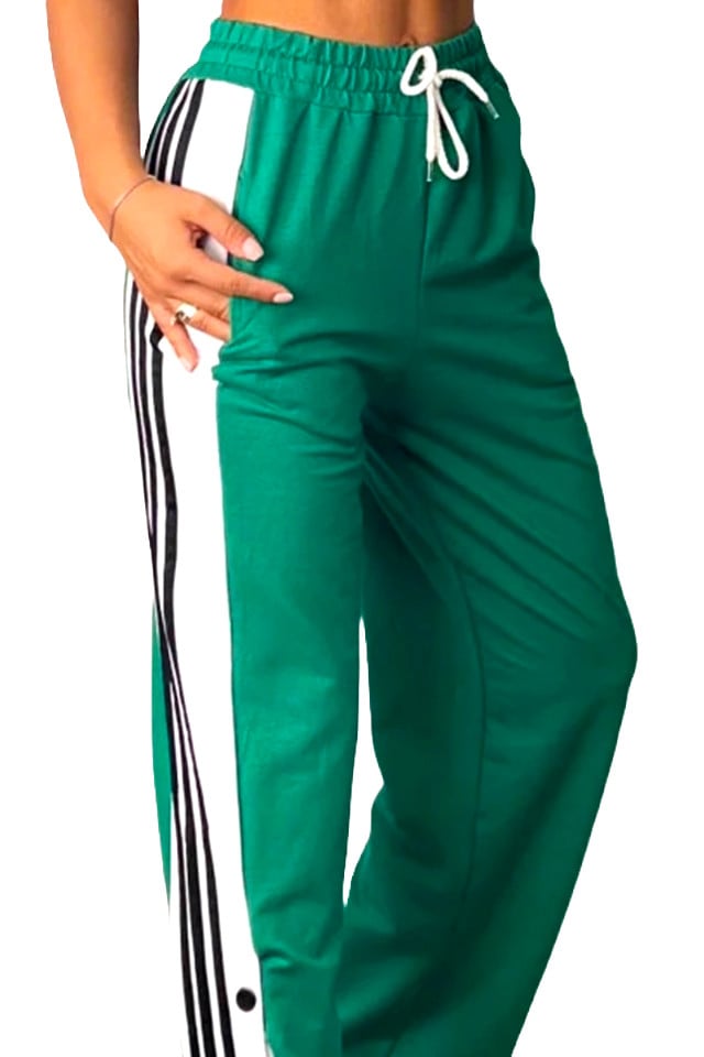 Pantaloni sport Basket, cu capse laterale si buzunare, Verde - 1 | YEO