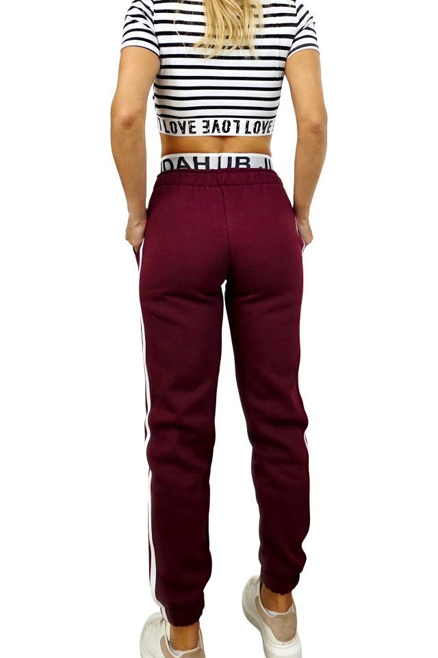 Pantaloni vatuiti cu banda elastica imprimata, MOVEN Club, Visiniu