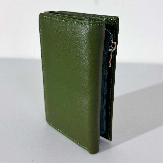 Portofel dama Hassion, piele naturala si deschidere tripla, Verde Olive - 3 | YEO