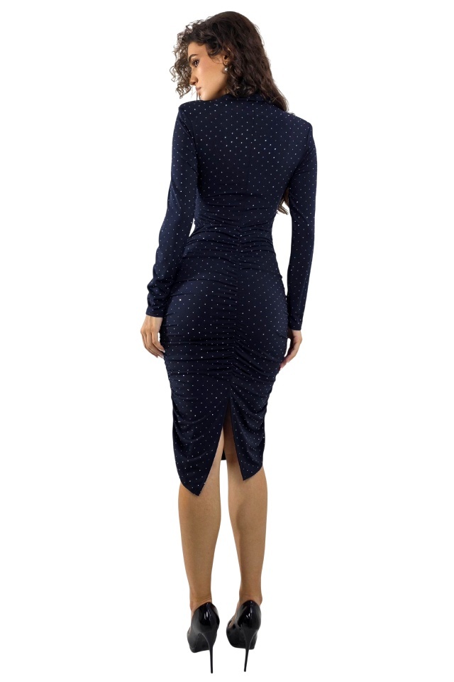 Rochie de ocazie, bandage DonateLLa, cu slit spate si cristale, Negru, Marime S/M
