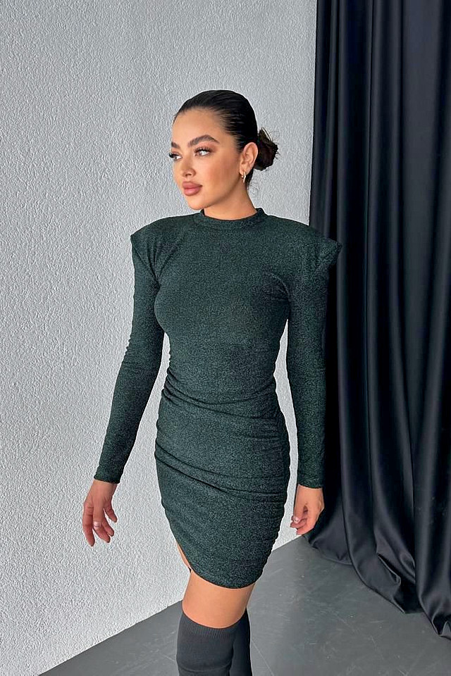 Rochie eleganta MiraBELL, bodycon si croi cu umeri supradimensionati, Verde