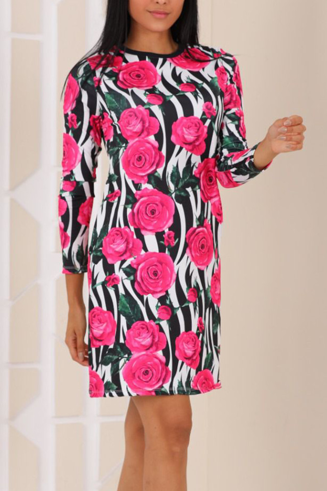 Rochie imprimeu cu buzunare Celebrate Pink, Fucsia - 3 | YEO