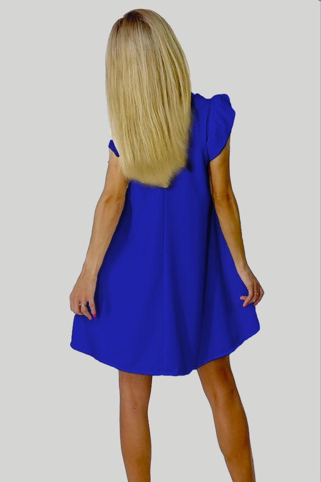 Rochie larga Azzuro, cu umeri bufanti si croiala in A, Albastru indigo, Marime universala S/M/L