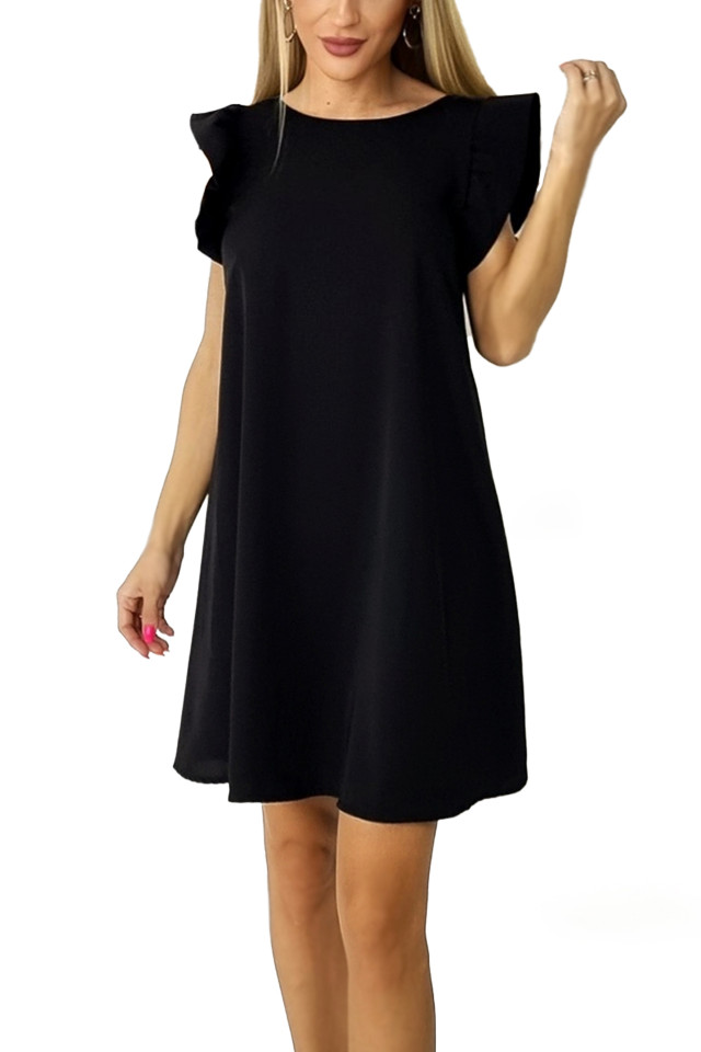 Rochie larga Azzuro, cu umeri bufanti si croiala in A, Negru, Marime S/M/L - 3 | YEO
