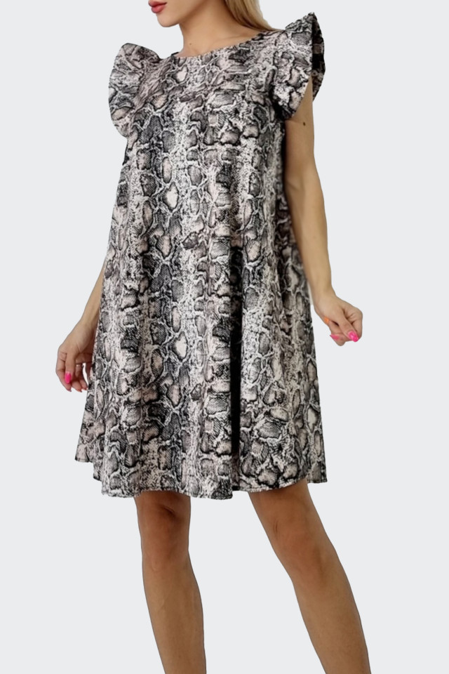 Rochie larga Azzuro, cu umeri bufanti si croiala in A, Snake, Marime S/M/L - 1 | YEO