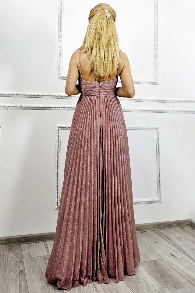Rochie lunga de seara AZARIA, cu falduri si croiala empire, ROZ