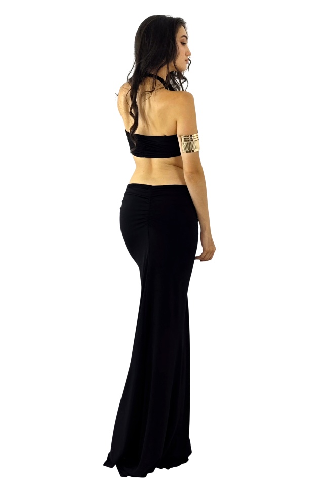 Rochie lunga de vara ELPIRI, croi decupat cu impletituri, Negru, Marime S/M