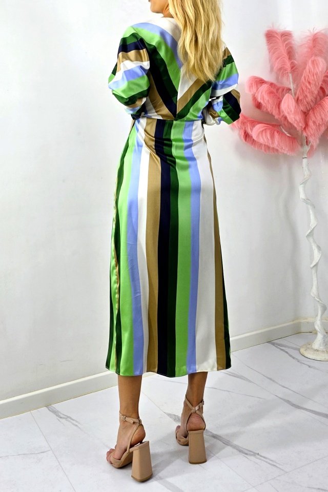 Rochie lunga satinata NALINI, cu cordon si aspect petrecut, Verde - 1 | YEO