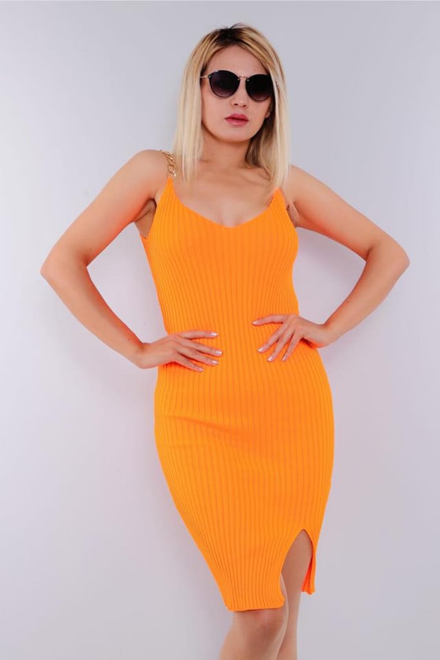Rochie mulata Sofy, cu bretele din lant, Orange, Marime S/M