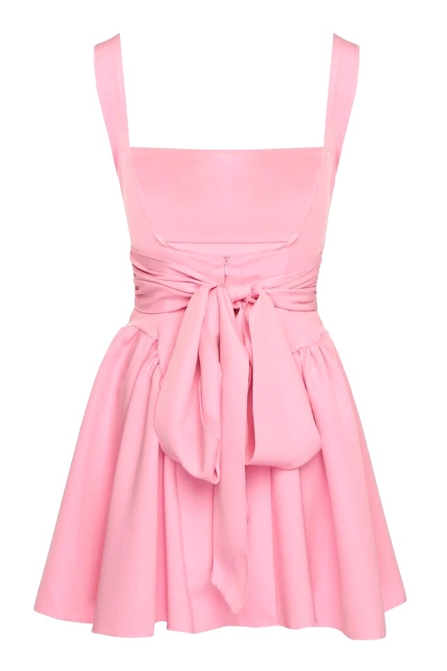 Rochie scurta babydoll MARA, cu spatele gol si funda, ROZ, Marime S/M/L