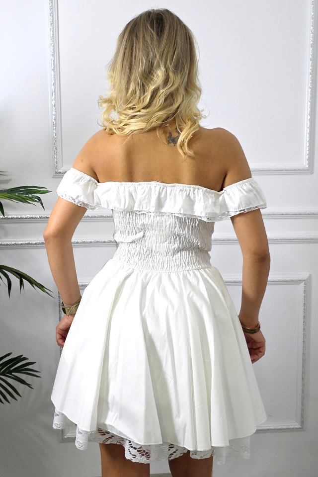 Rochie scurta babydoll VYVYE, cu volane si dantela, ALB, Marime S/M