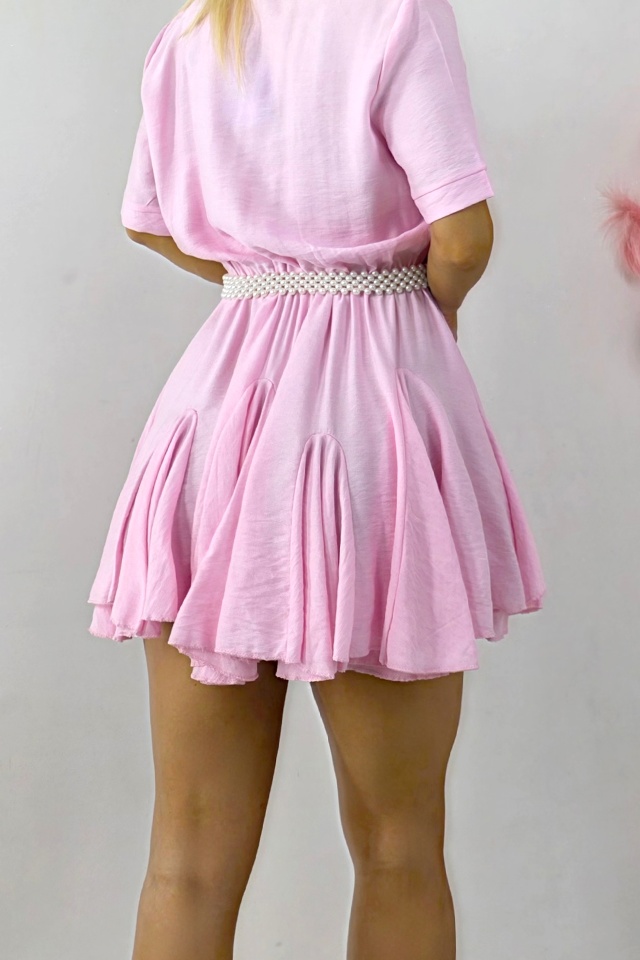 Rochie scurta, de zi, Peony, cu volum si volane, Roz, Marime S/M - 1 | YEO