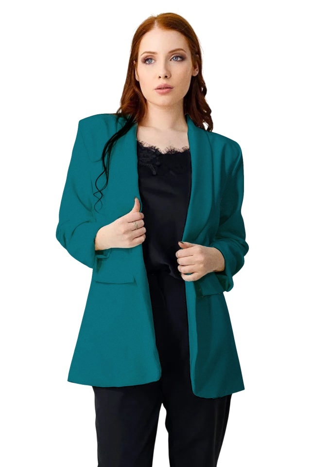 Sacou business Alessia, cu buzunare decorative, Turquoise, Marime S/M - 3 | YEO