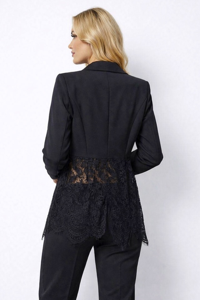 Sacou de ocazie Roselle, cu panou asimetric din dantela, Negru, Marime S/M