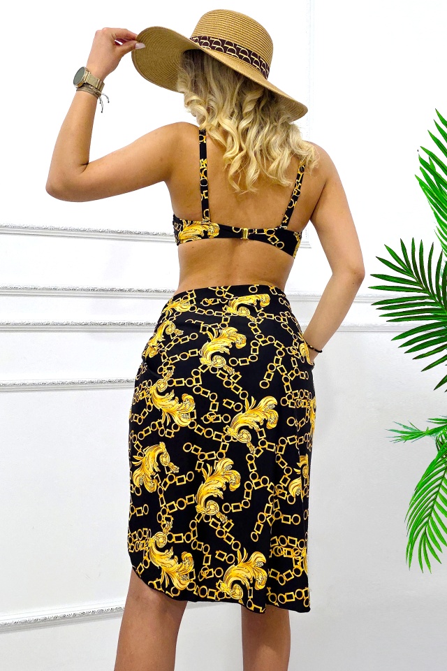 Set de plaja trei piese TaYAMI, fusta pareo si costum de baie cu push up, CHAIN - 1 | YEO
