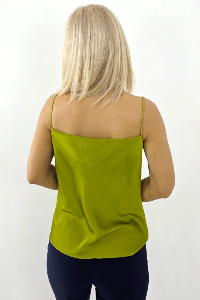Top din satin Consuelo, cu bretele spaghetti, Verde olive, Marime S/M - 1 | YEO