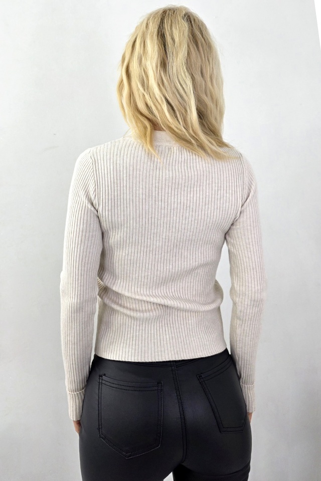 Bluza decupata Heart NOLA, cu butoni aurii, Alb Latte