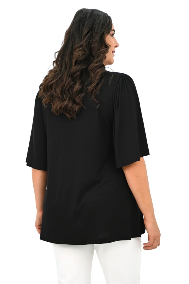 Bluza evazata VILMA, anchior si maneca cu falduri, Negru - 1 | YEO