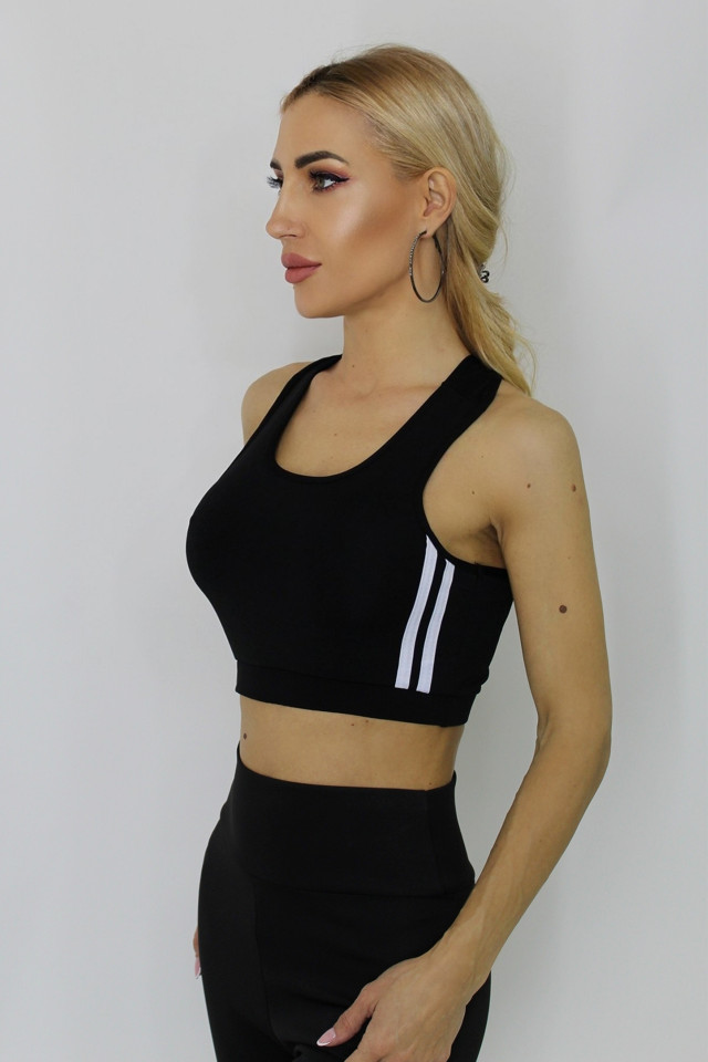 Bluza fitness Sakina Top, cu doua dungi albe laterale - 2 | YEO