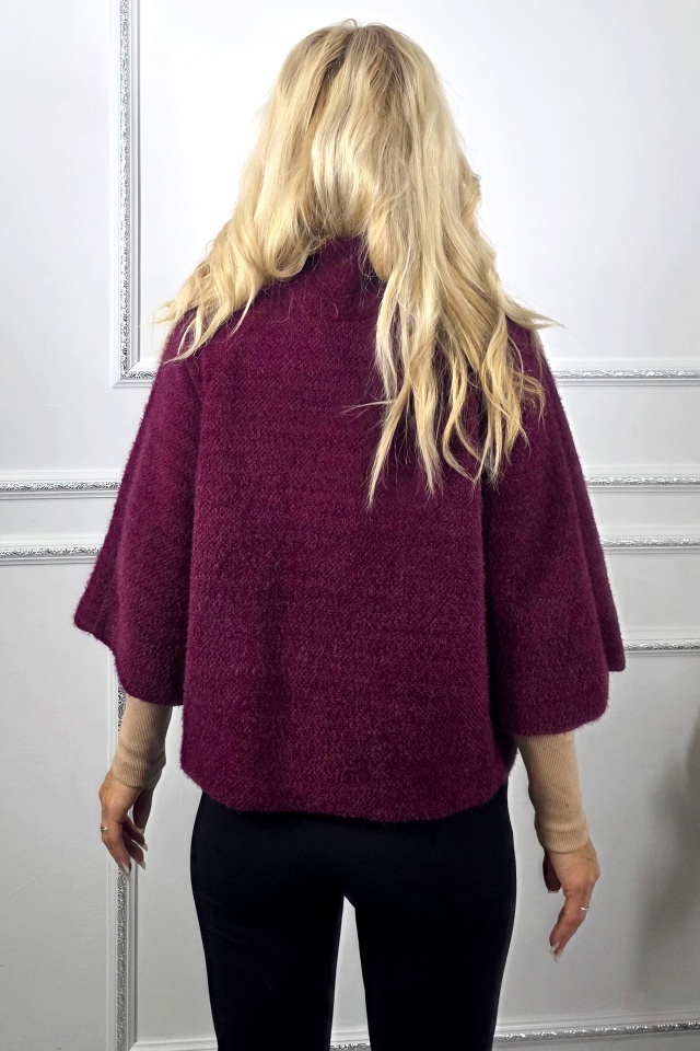 Capă cu maneca trei sferturi, VORRA si butoni perla, Burgundy, Marime S/M - 1 | YEO