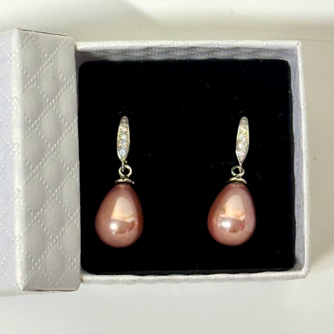 Cercei eleganti Pearls, accesorizati cu perle si pietre semipretioase, in cutie cadou, Rose - 2 | YEO