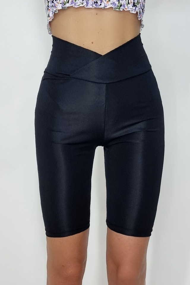 Colanti scurti fitness Riley talie in V negru - 1 | YEO