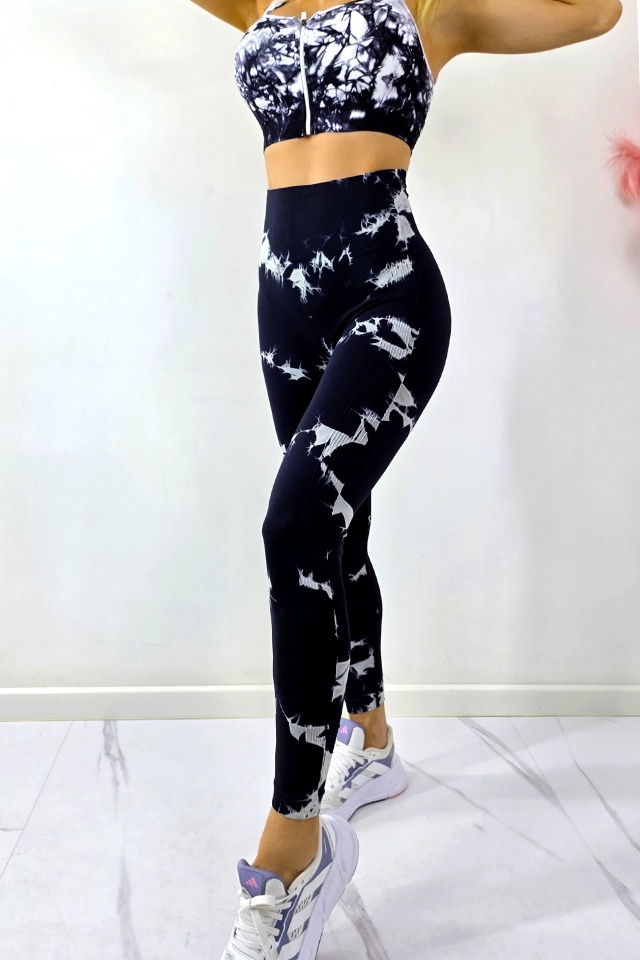 Colanti yoga cu nervuri, Kabyn, push up si banda modelatoare, Negru-Alb - 3 | YEO