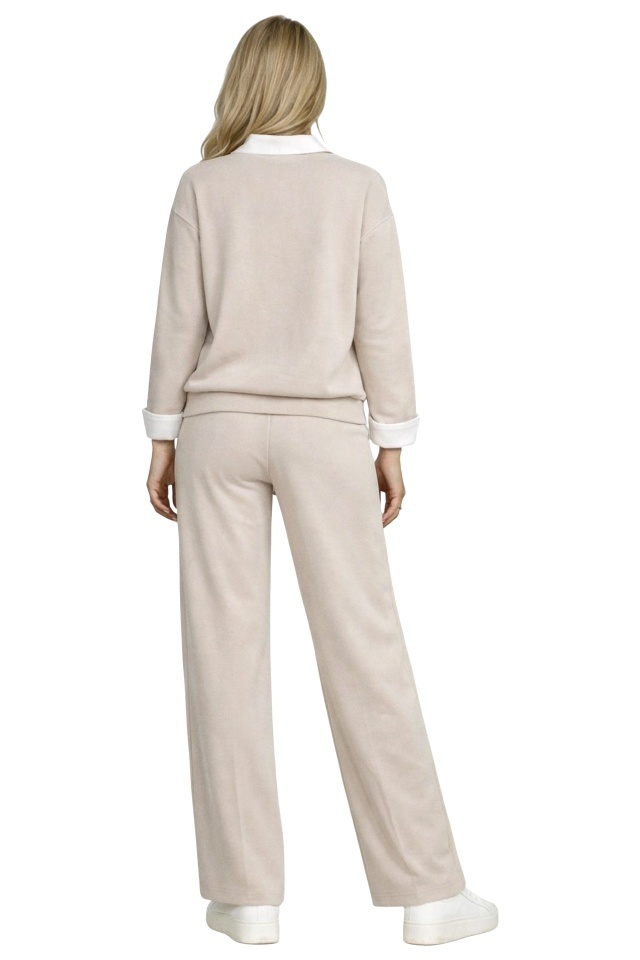 Compleu casual ALYA, cu bluza tip camasa si pantaloni lejeri cu snur, Bej, Marime S/M/L