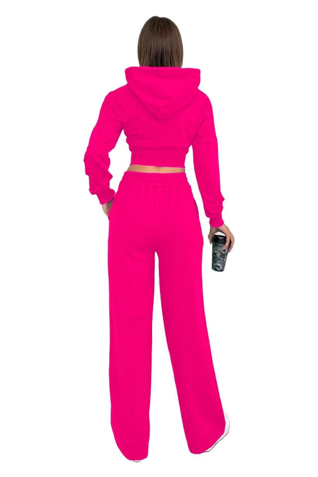 Compleu casual WalKING Time, hanorac si pantaloni cu dungi in relief, Fucsia - 1 | YEO