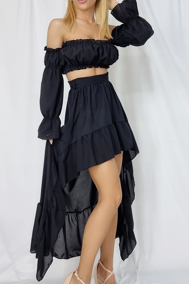 Compleu Edith, fusta si top scurt, Negru, Marime universala S/M - 2 | YEO