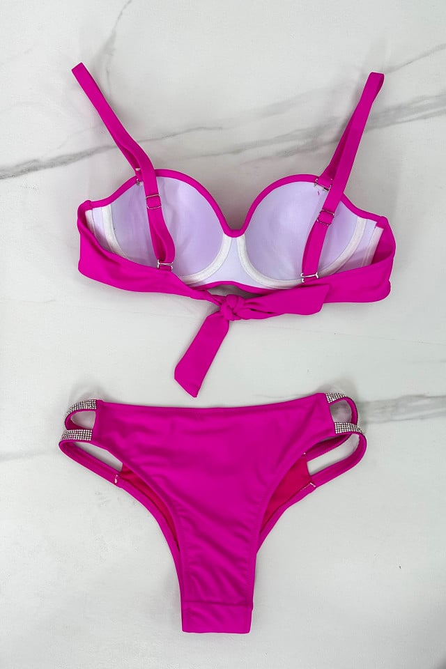 Costum de baie doua piese Blink, sutien si slip cu paiete, Fucsia - 3 | YEO