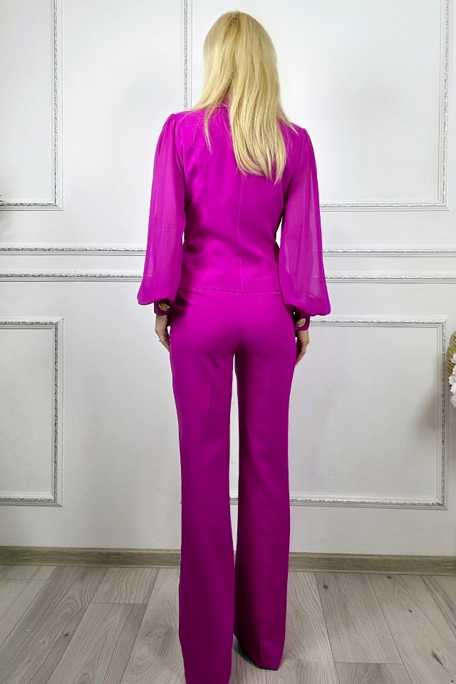 Costum elegant pentru evenimente DALYNA, cu sacou si maneca din tulle, Fucsia - 1 | YEO