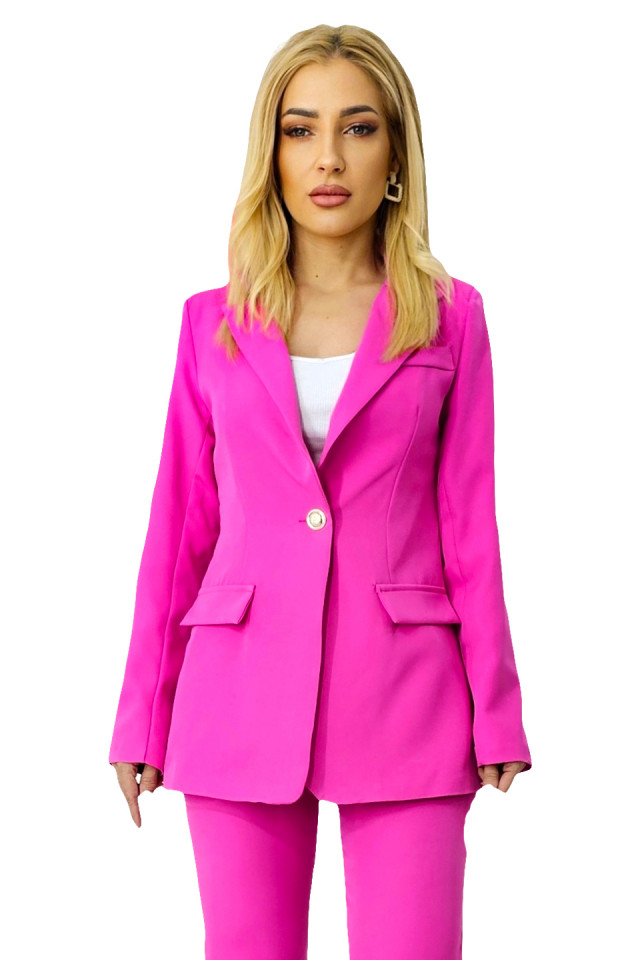 Costum elegant ZYNA, cu sacou cambrat si pantaloni evazati, Fucsia - 3 | YEO