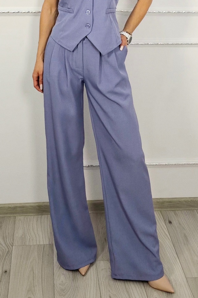 Costum office VORIA, cu vesta asimetrica si pantaloni palazzo, MOV prafuit, Marime S/M - 3 | YEO