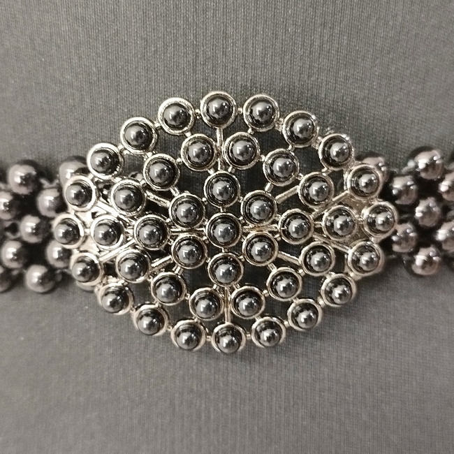 Curea elastica din perle Pearly B, cu catarama metalica decorativa, Ovalyn Black - 1 | YEO