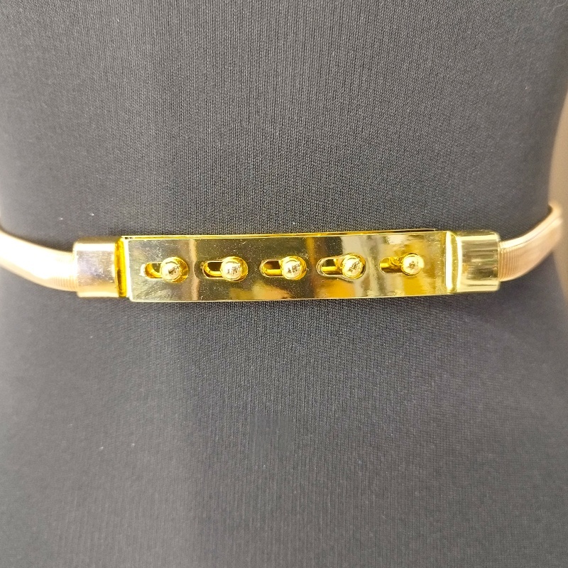 Curea subtire, elastica si catarama stilizata, MireLL, Gold Button - 3 | YEO