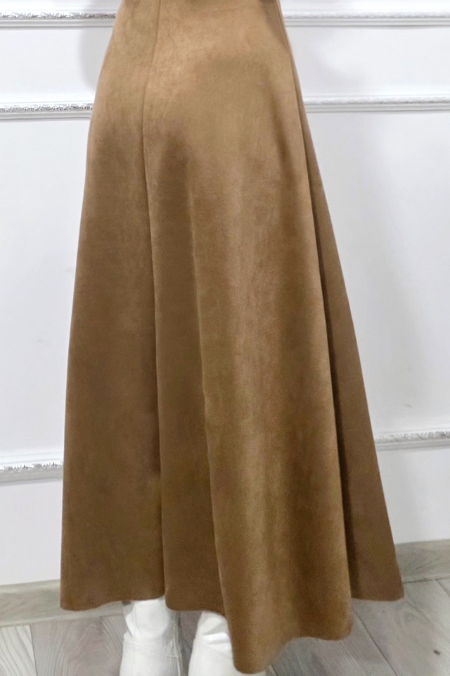 Fusta eleganta din catifea, Tiziana cu pliuri si croi lung, BEJ