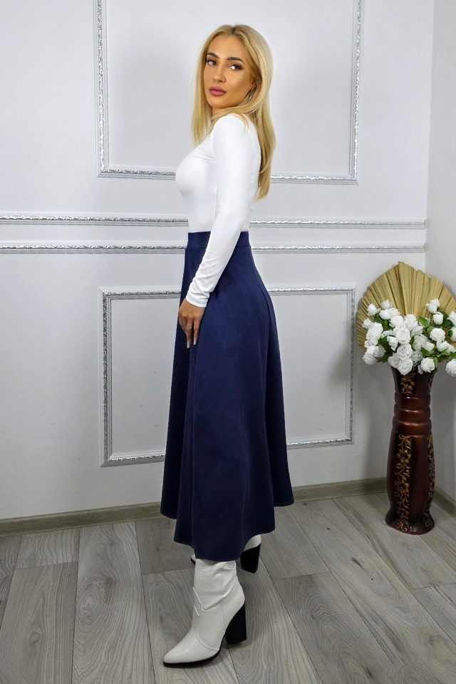 Fusta lunga, clos din catifea, Tiziana si croi elegant, Bleumarin