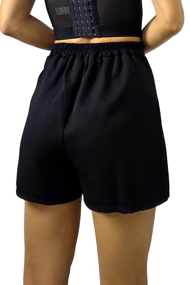 Fusta scurta pantalon OLINA, cu slit scurt si banda elastica, Negru, Marime S/M