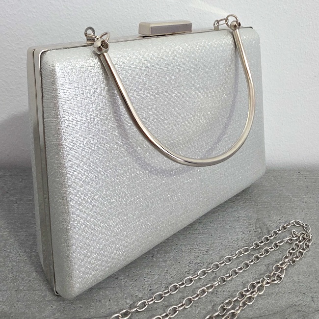 Geanta de ocazie, SYLVI, tip clutch, cu lant detasabil argintiu si piele ecologica, Silver - 1 | YEO