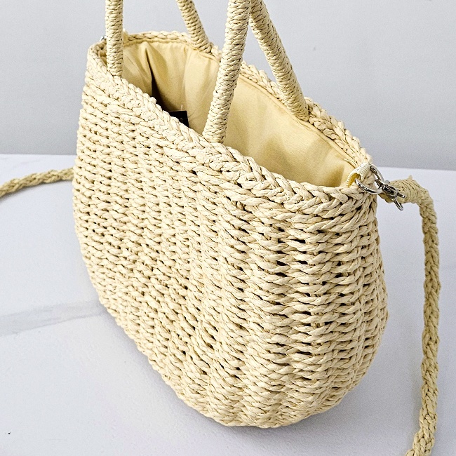 Geanta de plaja RATTAN, cu husa si lant detasabil, Crem - 2 | YEO