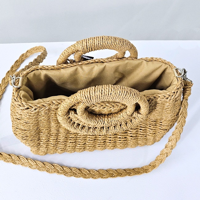 Geanta de plaja STRAW, crossbody, cu husa si lant detasabil, Bej - 1 | YEO