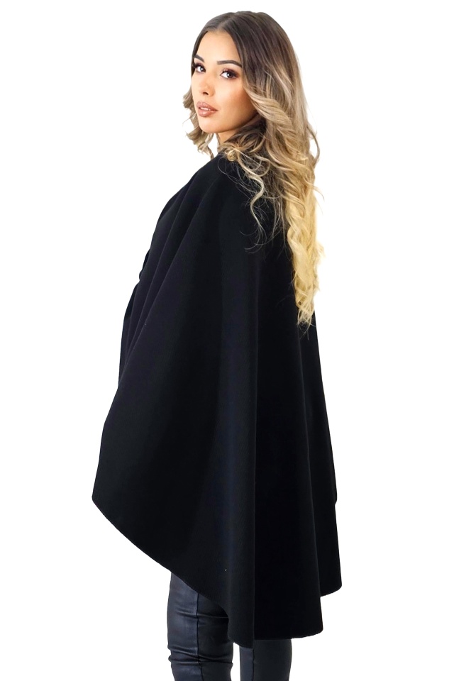 Jacheta dama tip poncho BelaRina, cu funda si croiala oversize, Negru, Marime universala