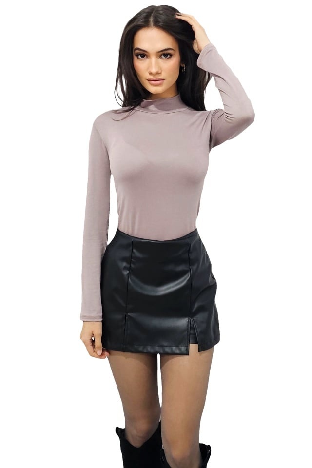 Maleta subtire de dama Lady Liza, cu guler inalt, Cappuccino