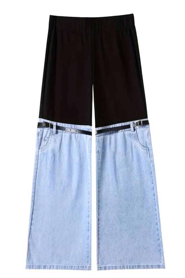 Pantaloni evazati Hybrid Style, din denim si curele decorative, Albastru deschis - 2 | YEO